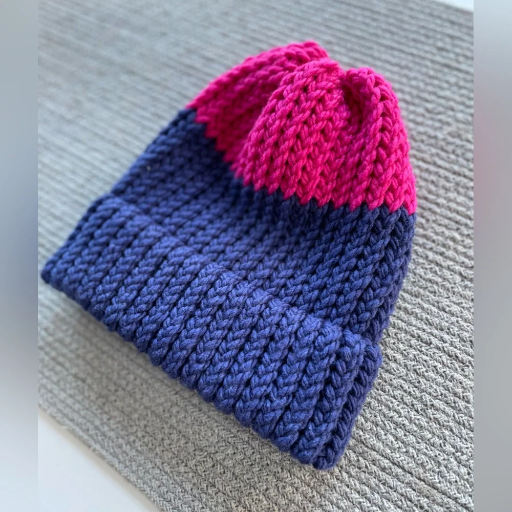 Handknit Purple Fuschia Pink Beanie Winter Hat